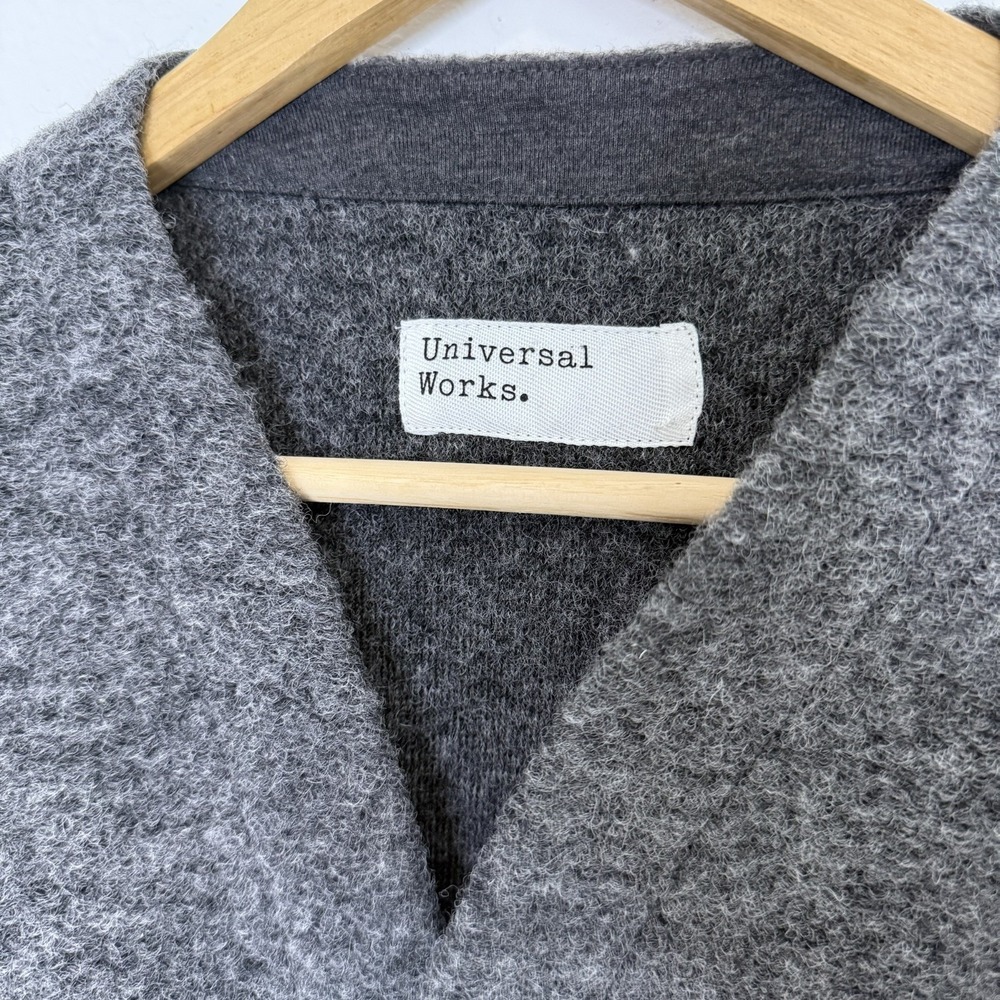 UNIVERSAL WORKS Mens Grey Wool Fleece Marled Cardigan Jacket Button Down XL - Picture 3 of 6